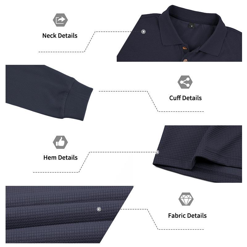 Men S Waffle Knit Long Sleeve Polo Shirt Casual Autumn