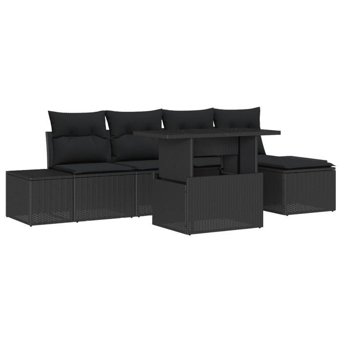 VidaXL Ensemble de canapé de jardin de 6 pièces avec coussins en rotin poly noir 3349169