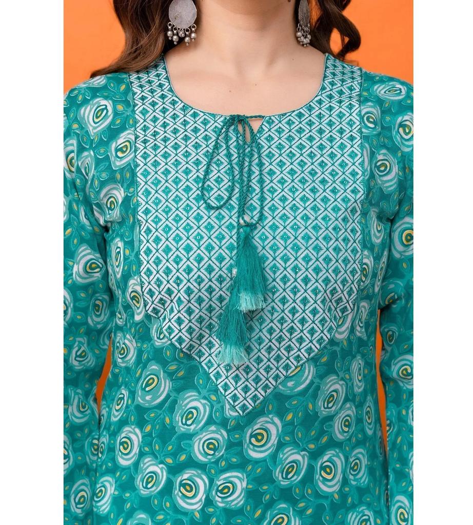 Women Cotton Blend Kurta Pant Set Top Tunic Designer Party Wear Kurti