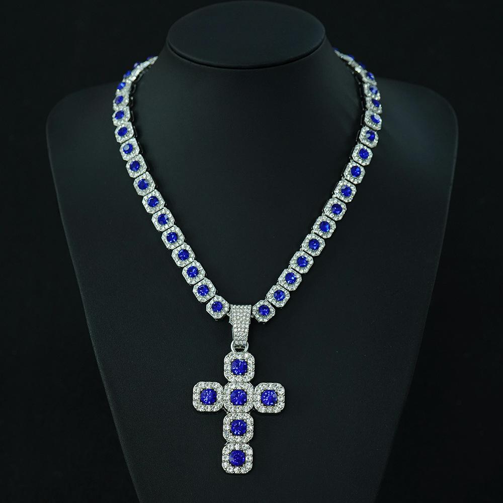 Wish Personality Big Diamond Cross With Cuban Chain Men'S And Women'S Pendant Hip Hop Rap Necklace