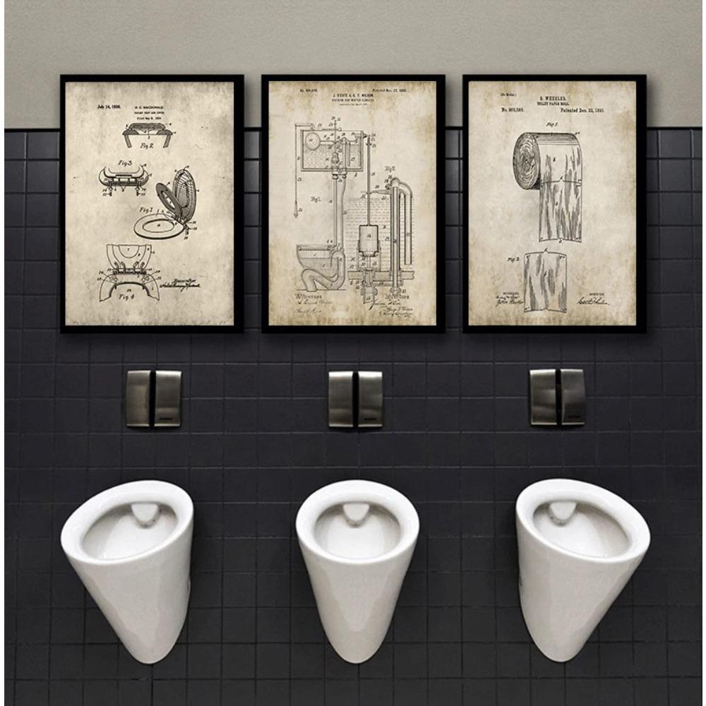 Bathroom Patent Vintage S Prints ,Toilet Roll,Cistern,Lavatory Design,Loo Canvas Painting Blueprints Home Wall Art Decor
