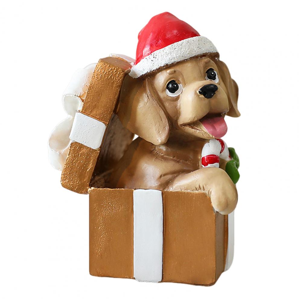 

Lively Holiday Dog Statue Christmas Desktop Decor Adorable Christmas Puppy Resin Ornament for Desk Home Office Decorations золотистий