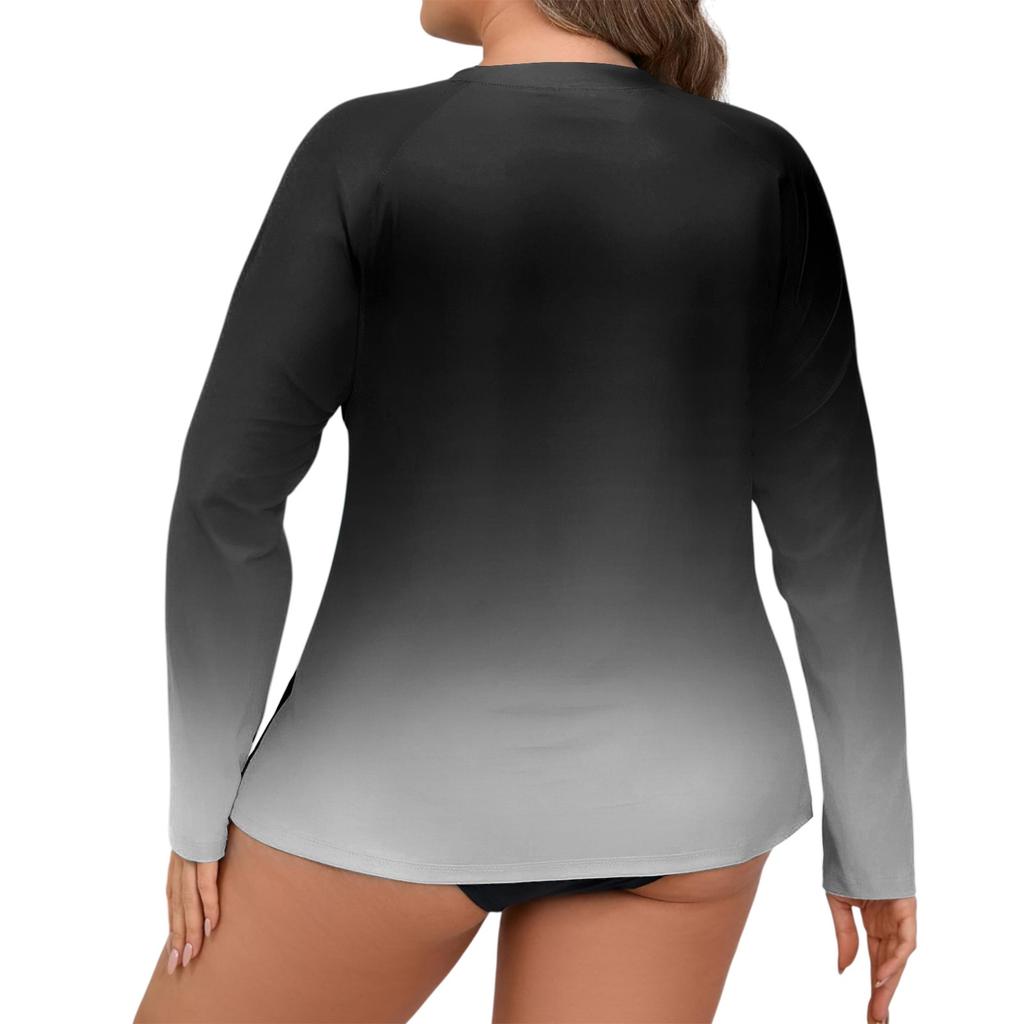 Γυναικείο Μακρυμάνικο Μπλουζάκι Rash Guard Μαγιό με Φθίνουσα Εκτύπωση Μεγάλο Μέγεθος Λαιμόκοψη Crew Λαιμόκοψη Προστασία UV