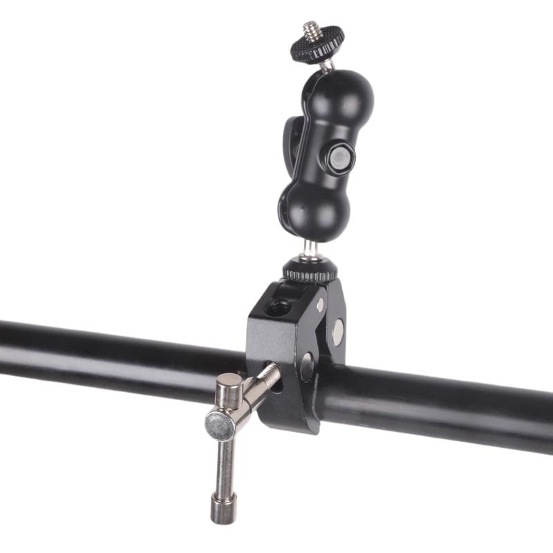 Heavy Duty Metal Double Ball Head Arm Clamp With 1/4 And 3/8 Thread For DSLR Camera Bike Handlebar