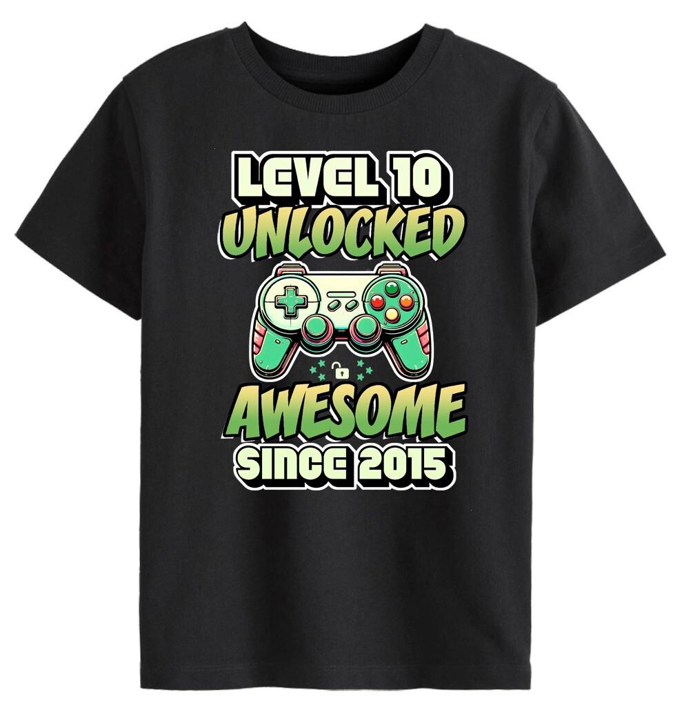 Level 10 Unlocked Gaming T-Shirt Mens Womens Tees Top 10th Birthday Awesome 2015 Christmas Gamer 4XL