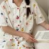 Sweet Full Print Sesame Street Pajamas Women's Summer Short-sleeved Shorts Cardigan Lapel Set Soft Cute Loungewear Two-piece Set