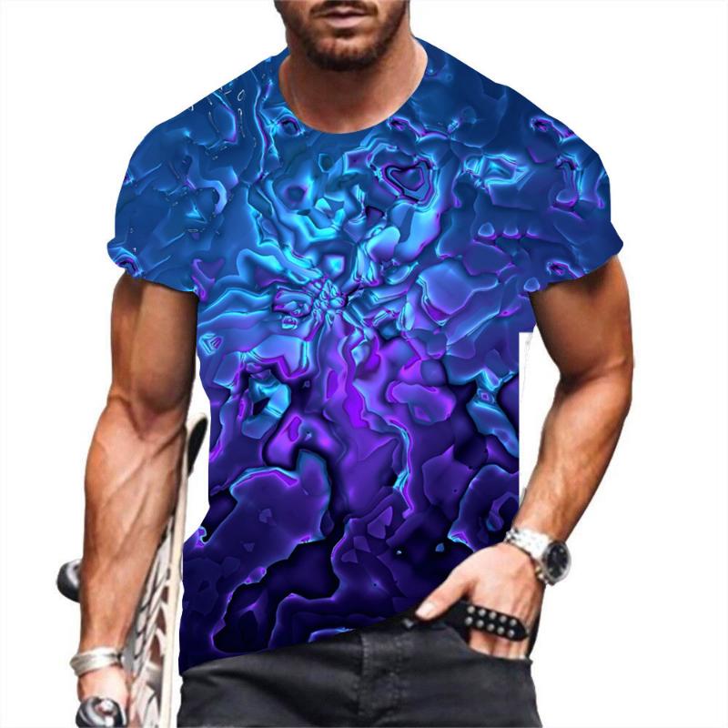 Fashion Men's Crew Neck Short Sleeve 3D Skull Color Printed Skull Short Sleeve Crew Neck T-Shirt