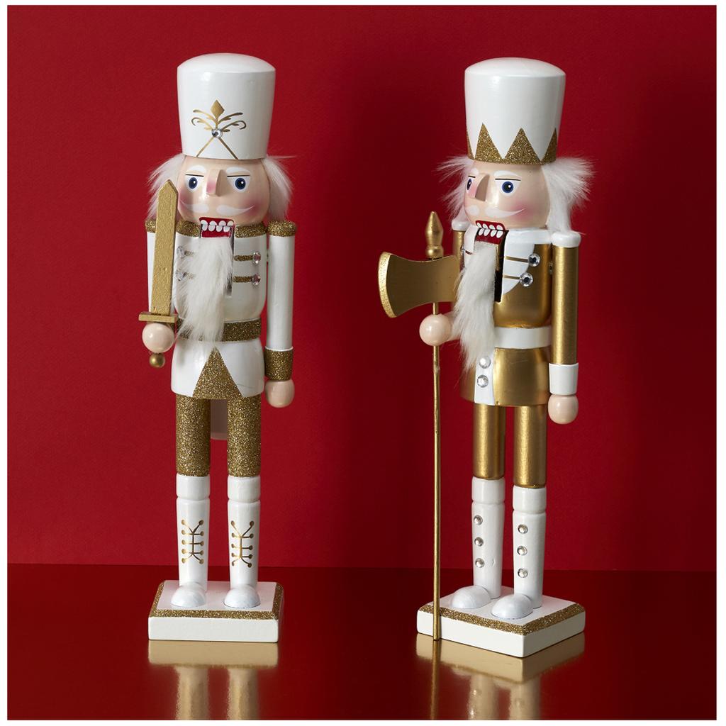 Les Trésors De Lily [A3491] - Estatueta de madeira 'Quebra-Nozes' dourada a branco (alabarda) - 35x10x8cm