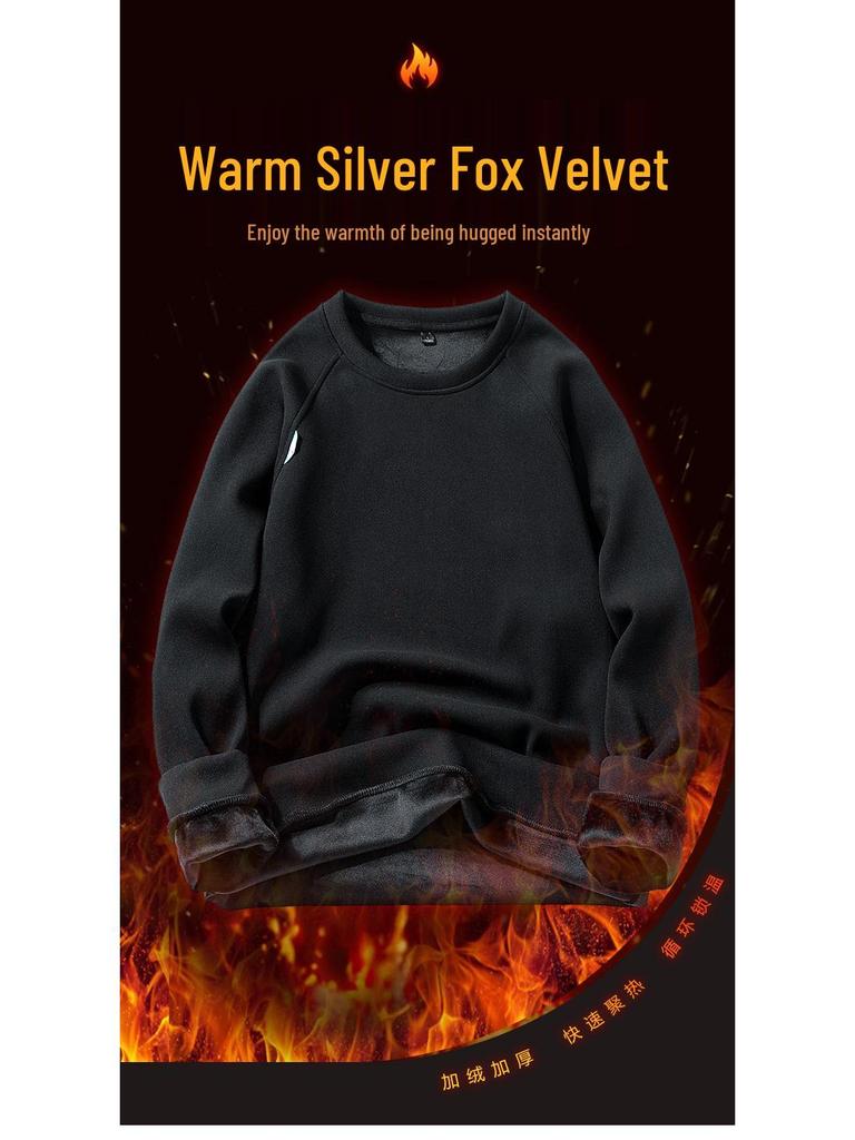 Men's Double-Sided Fleece Crew Neck Thick Thermal Sweatshirt 