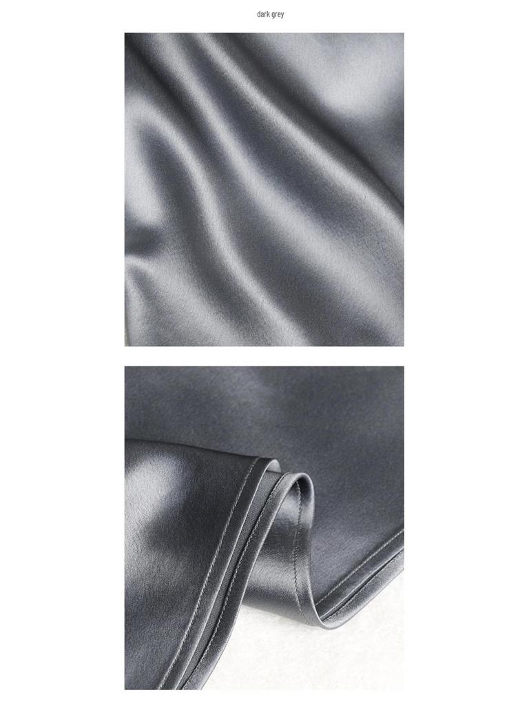 Acetic Acid Fabric Slimming Midi Skirt for Petite Women, A-Line, Mature, Drapey, Lustrous, Elastic Waist