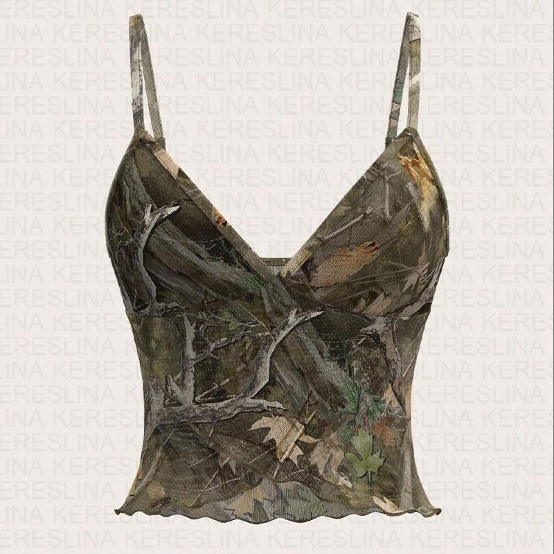 

Весенне-летняя ретро-майка с V-образным вырезом и принтом в стиле хай-стрит для женщин S зелёный