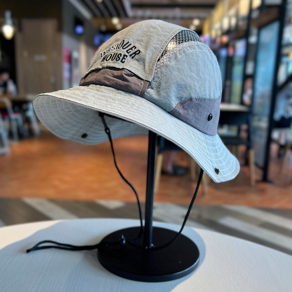 Outdoor Mesh Breathable Fisherman Hat Hiking Hat Windproof Rope Sun Hat Spring and Summer Fisherman Hat Hiking Camping Hiking Hat