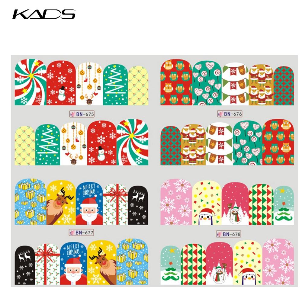 kads 12 buc/set Design de Crăciun Moș Crăciun Elk Snow Nail Sticker Manichiură Water Decal Nail art Stickers pentru unghii
