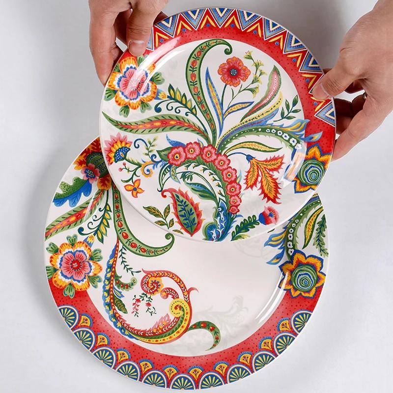 Kreatywne chińskie ceramiczne talerze, wyjątkowy okrągły talerz, pyszne domowe dania, talerz na steki, wykwintne kwiaty, zastawa stołowa