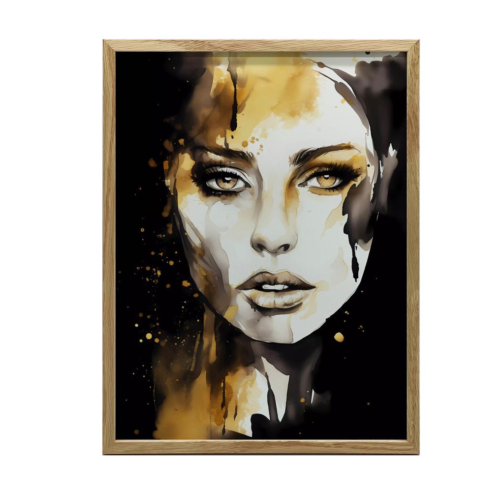 Portret Kobiety - Czerń I Złoto Portret Kobiety - Czerń I Złoto, 50X70 Cm, Bez Ramy, Płótno Premium Na Blejtramie