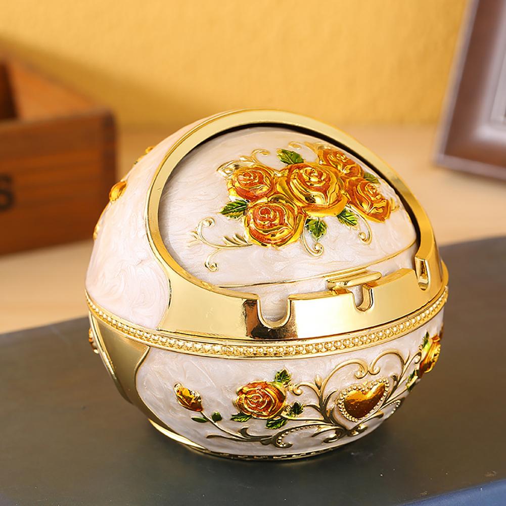 Retro Ashtray Household Cigarette Smoking Holder Home Decor Zinc Alloy Large Ash Holder with Lid for Home Friend Birthday Gift