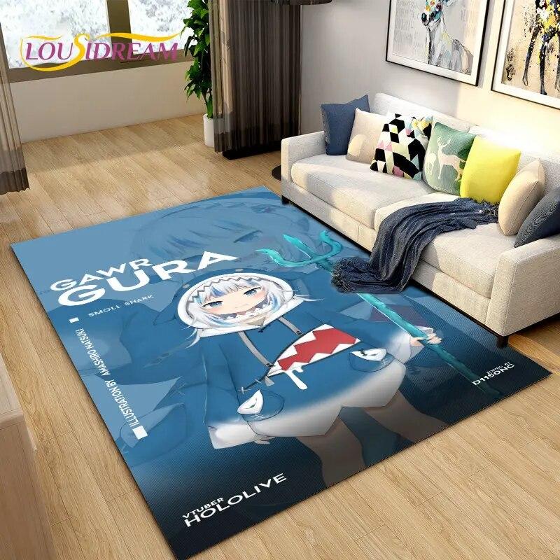 Cute Anime Gawr Gura Hololive Shark Area Rug,Carpet Rug for Living Room Bedroom Sofa Doormat Decoration, Kids Non-slip Floor Mat