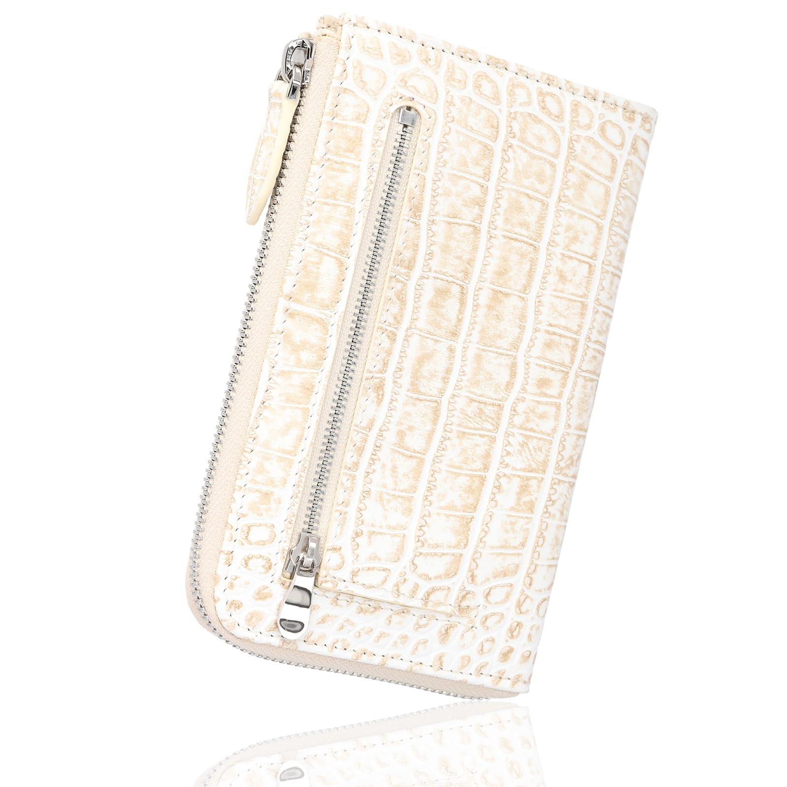 

ASIAN ZACCA Women s Compact Long Wallet, Crocodile-Embossed Leather, Approximately the Same Width as a 10,000 Yen Bill, Large Capacity, Thin L-Shaped