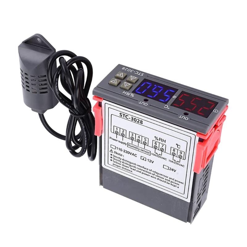 Çift LCD Termostat Sıcaklık Nem Kontrolü STC-3028 Termometre Higrometre Kuluçka Makinesi Kontrol Cihazı 12V/24V/110V-220V