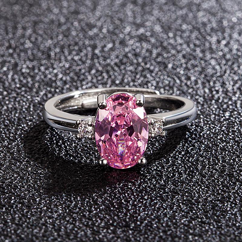 Korean Pink Diamond Zircon & Sea Blue Crystal Goose Egg Ring - Fashion Jewelry