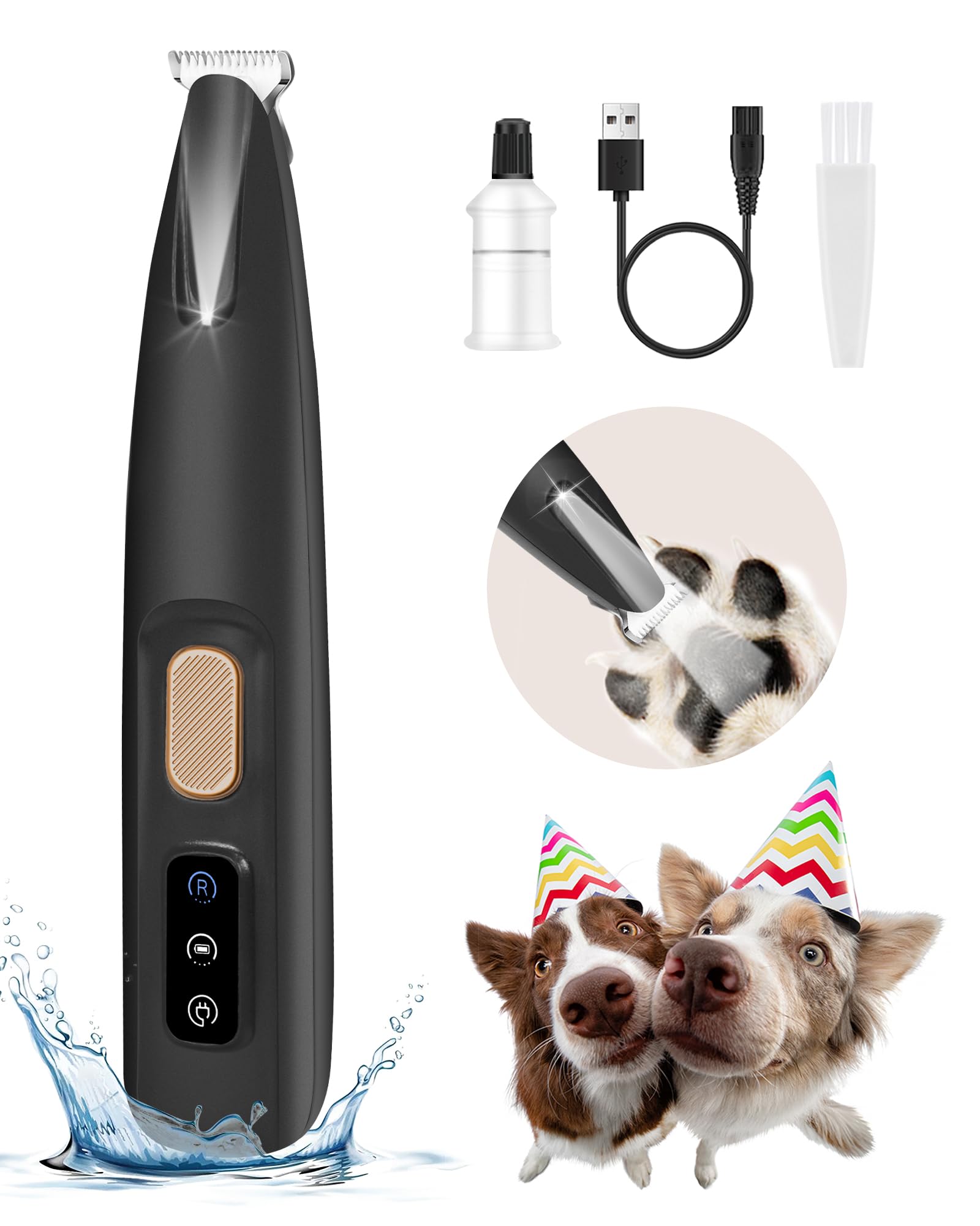 

FURBONA Улучшенные машинки для стрижки собак со светодиодной подсветкой, шириной 18 мм, 35 дБ, низкий уровень шума, светодиодный дисплей, для стрижки всего тела собак и домашней стрижки, свет, лезвие, шум, дисплей, водонепроницаемость, чёрный