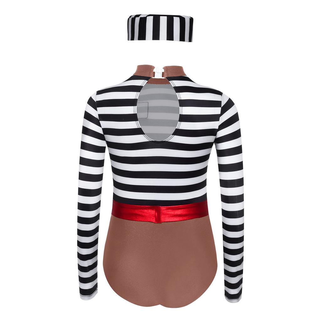 Meisjes Gevangene Kostuum Set Lange Mouw Gestreept Jumpsuit Kruis Drukknopen Bijpassende Tailleband en Gevangene Pet Rollenspel Outfit