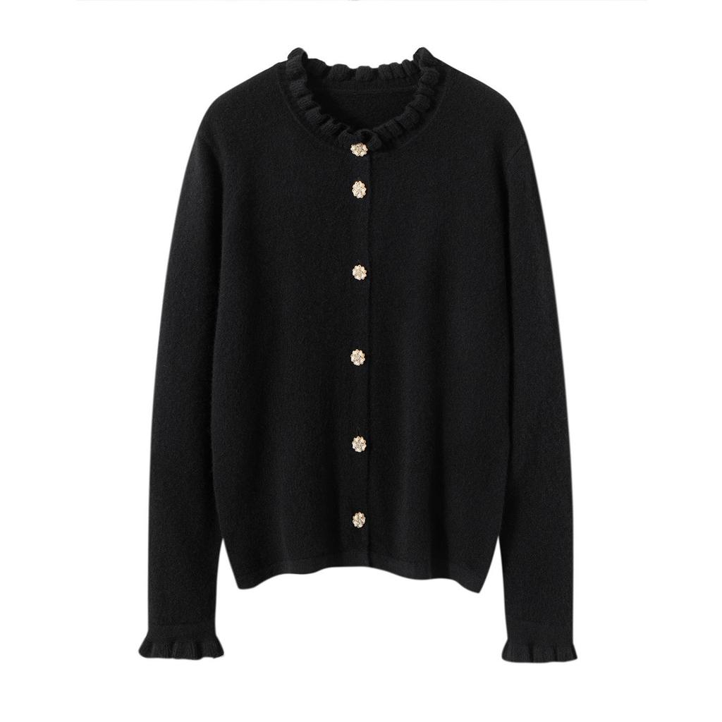 Women's 100% Cashmere Round Neck Cardigan Sweater - Autumn/Winter Style, Solid Color, Versatile & Gentle Knit