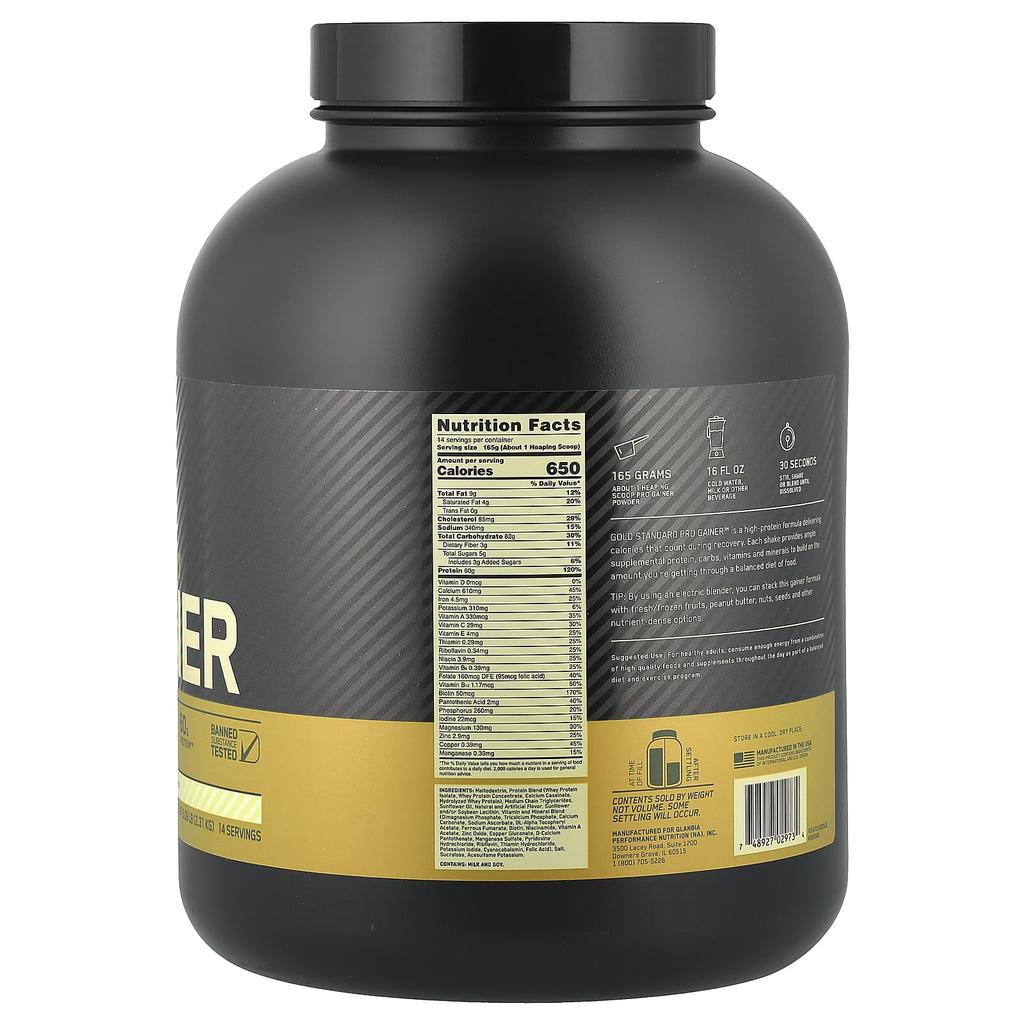 Gold Standard Pro Gainer, Vanilla Custard, 2.31Kg(5.09Lb)