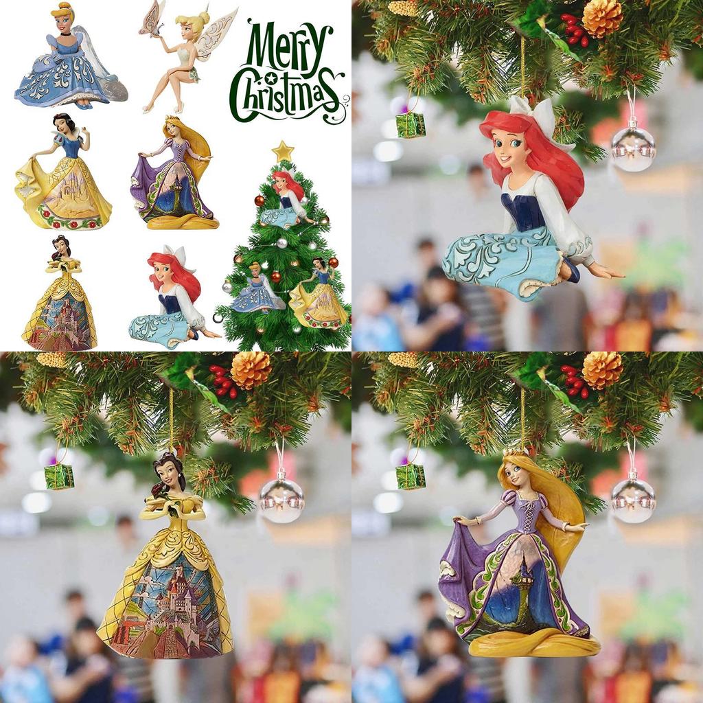 Delightful Cinderella Snow White Ariel Belle Rapunzel Acrylic Pendant Ornaments Xmas Tree Decor