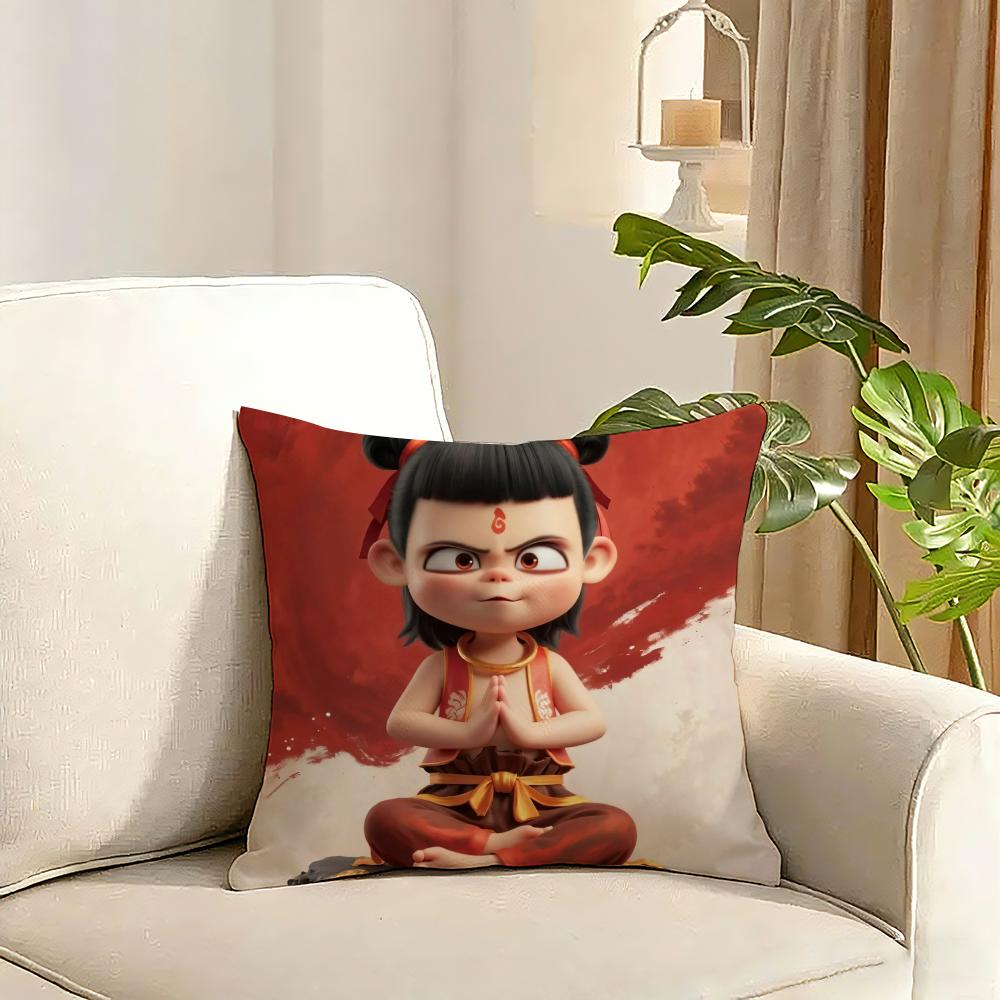 Popular Chinese Mytho Animation Nezha Cushion Cover Reversible Plush Pillow Cover Soft Fluffy Home Decor for Sofa Bedroom