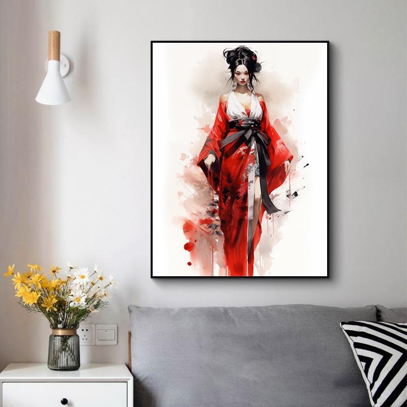 Gorgeous Clothing Japanese Geishas Oriental Women Canvas Painting Wall Art Solemn Posters and Prints Living Room Home Decoration