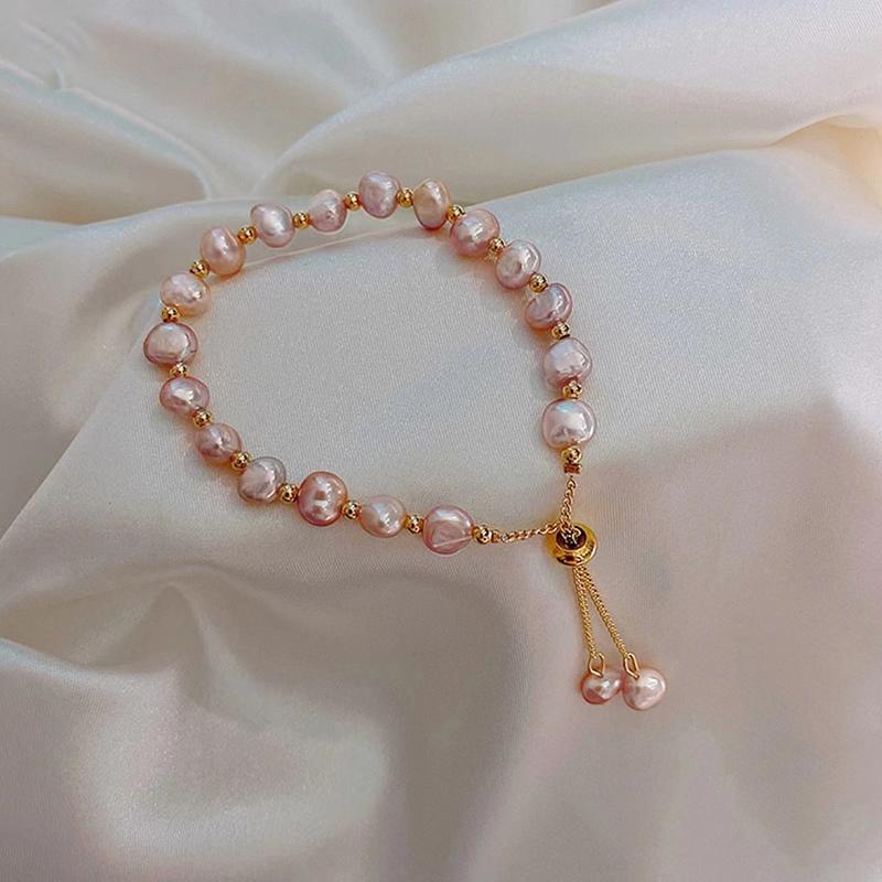 Gold Color Beads Pearls Mixed Adjustable Chain Bracelet Elegant Exquisite Bangles For Women  Jewelry Gift