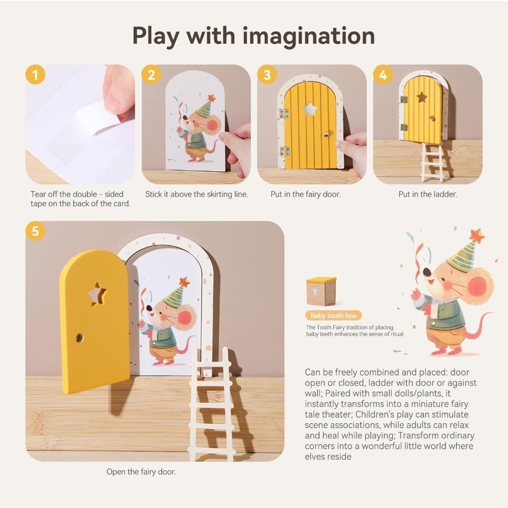 Dollhouse Cartoon Elf Door Room Wall Decoration Mini Fairy Door Ornaments Wood Fairy Elf Door