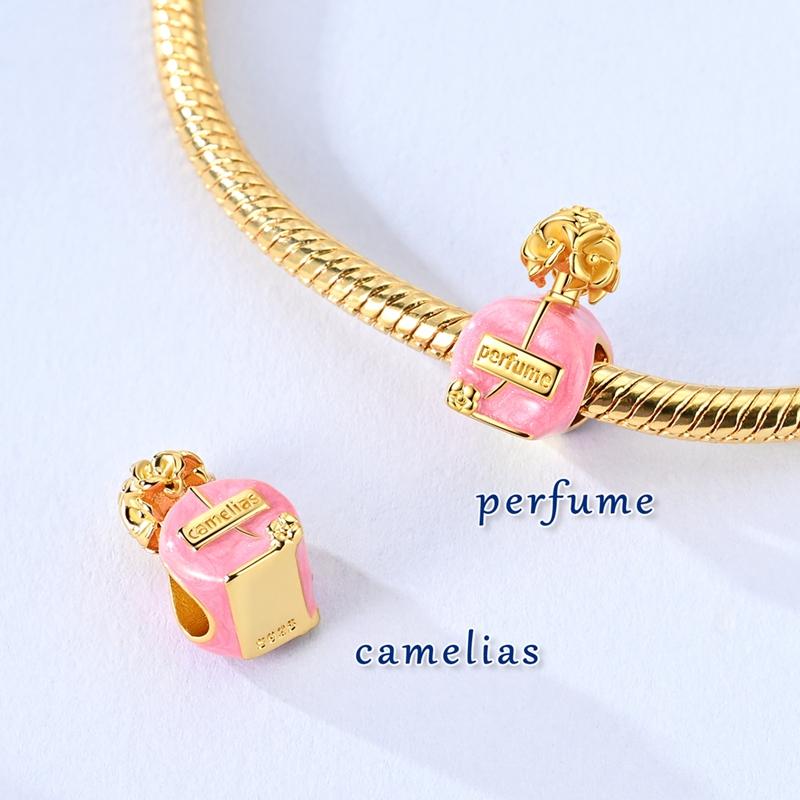 Luxury Copper Gold Chameleon Dangle Charm Fit Original Bracelet Peach Heart Pink Beads Women Jewelry Accessories