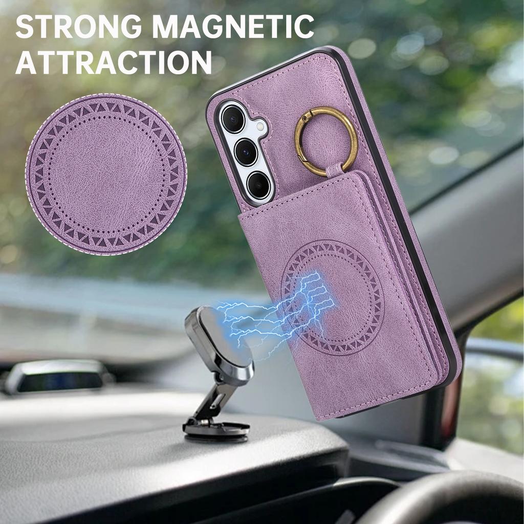 For Samsung Galaxy A56 5G Case Card Holder Kickstand Leather + TPU Phone Cover with Ring Holder