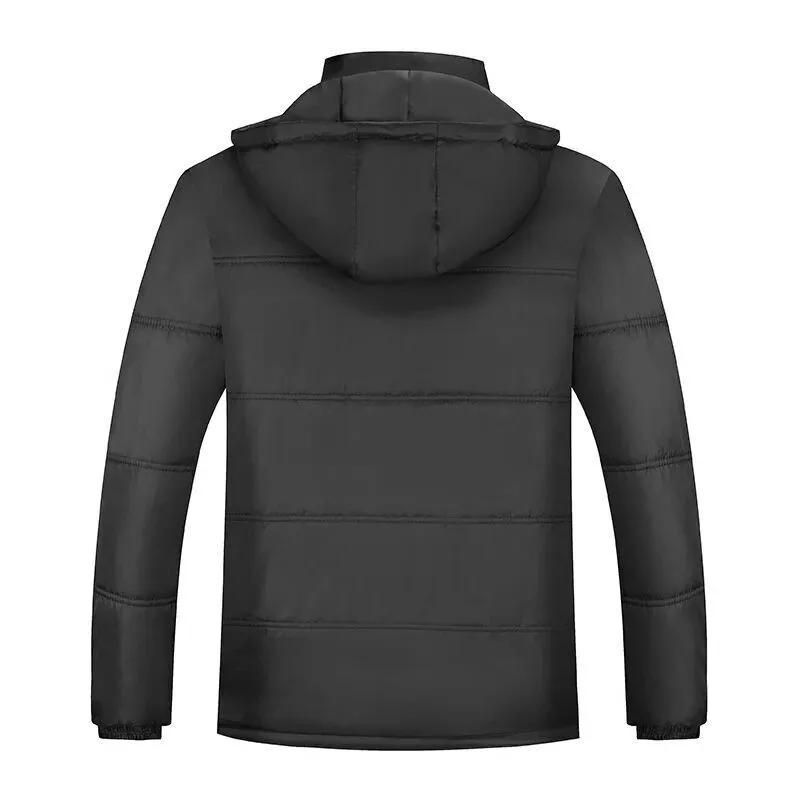 Autumn Winter Solid Color Padded Plus Size Men's Thickened Hooded Outerwear Casual Short Warm Zip Jacket