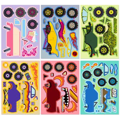 6 Pieces/package of Transportation Face Change Graffiti Stickers Cartoon Children's Puzzle Stickers