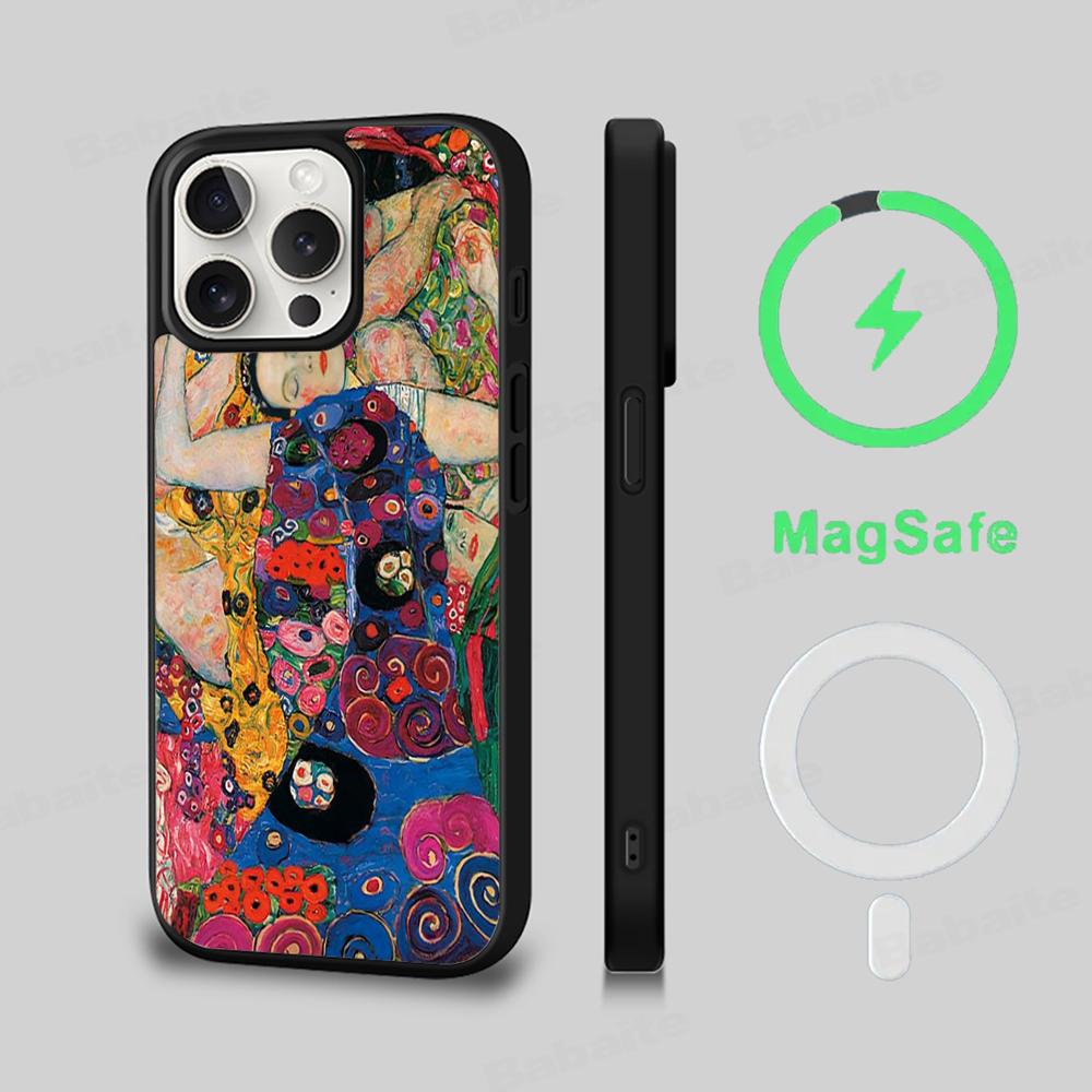 The Kiss Gustav Klimt Painting Phone Case Magnetic Case For IPhone 16 14 13 12 11 15 Pro Max Plus For Magsafe Wireless Charge