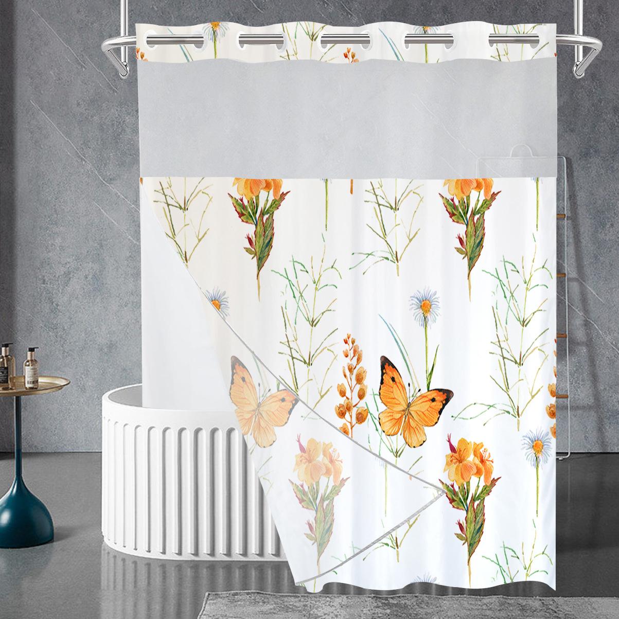 

Занавеска для душа Wildflower без крючка с набором вкладышей, занавеска для душа с цветочными растениями, тканевая занавеска для душа с цветами, комплект занавесок для душа в отеле W137cm*L203cm(54“*80”)