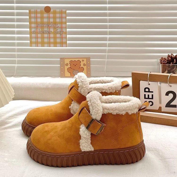 Women's Large Size Soft Sole Winter Warm Fur One Snow Boots Padded Lined Ankle Boots Anti-slip Hiking Casual Sports Cotton Boots