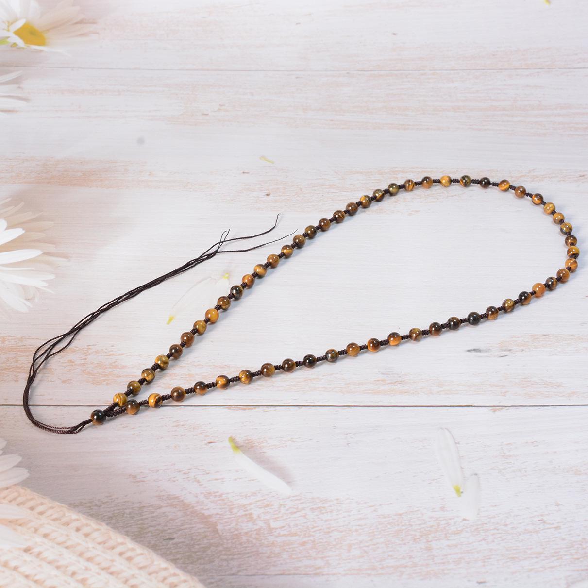 Tiger Eye & Jade Pendant Necklace with 6mm Round Tiger Eye Beads and Woven Cord