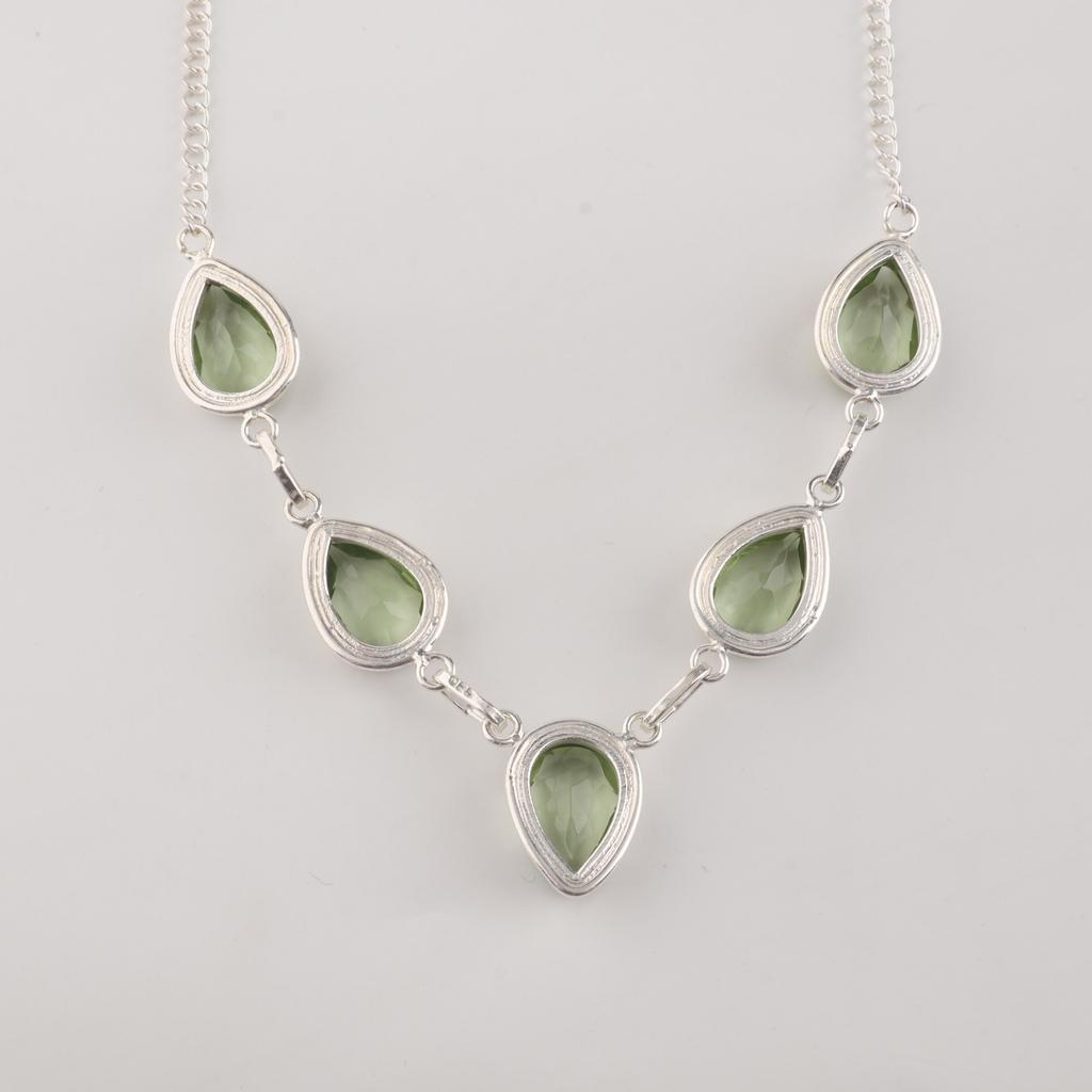 Green Amethyst Gemstone Silver Necklace 925 Sterling Silver Handmade Necklace For Women RN-1-12