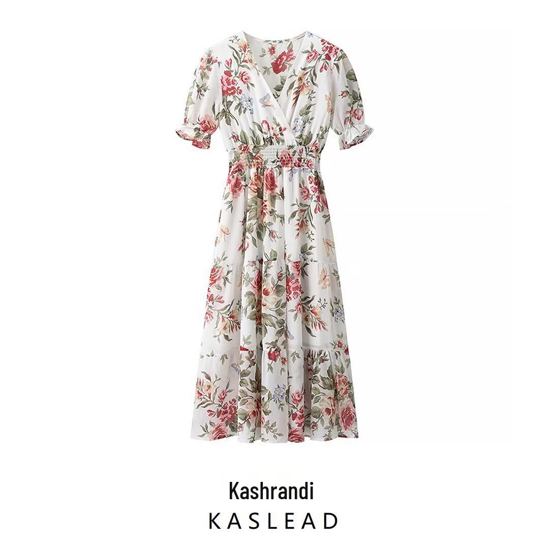 

2025 Spring European & American Style Women s Chiffon V-neck Slimming Dress XS