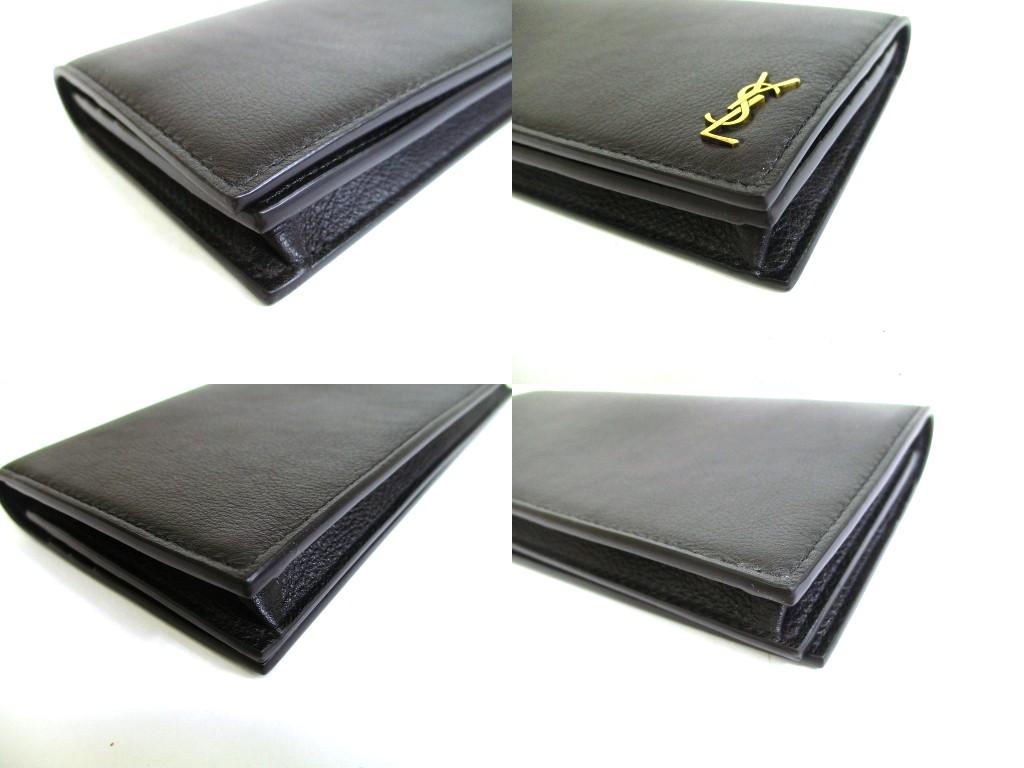 Authentic Saint Laurent YSL Tiny Monogram Black Grain Leather Flap Long Wallet #b150  Seller refurbished