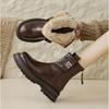 Women's Large Size Soft Sole Winter Warm Anti-slip Fur One Snow Boots Padded Lined Ankle Boots Waterproof Outdoor Sports Cotton Boots Martin Boots