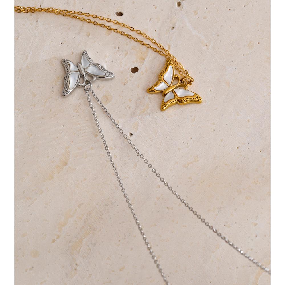 Eetit 2025 Shell Butterfly Pendant Necklace for Women Stainless Steel Korean Collar Fashion Waterproof Jewelry Gift