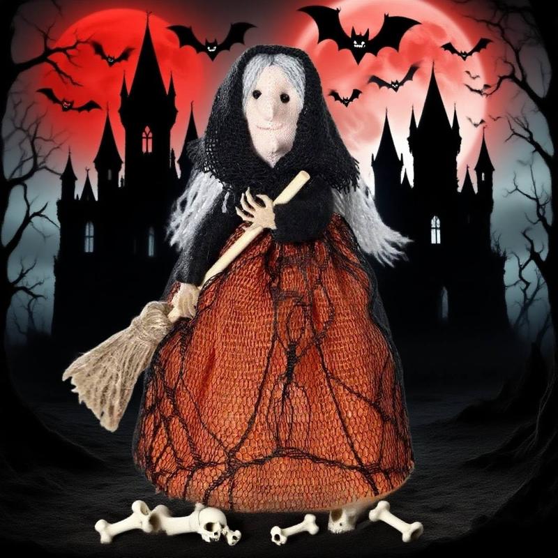 1-5PCS Halloween Witch Figurine with Broom Hanging Resin Ornament for Indoor Outdoor Garden Porch Party Photography Decoration