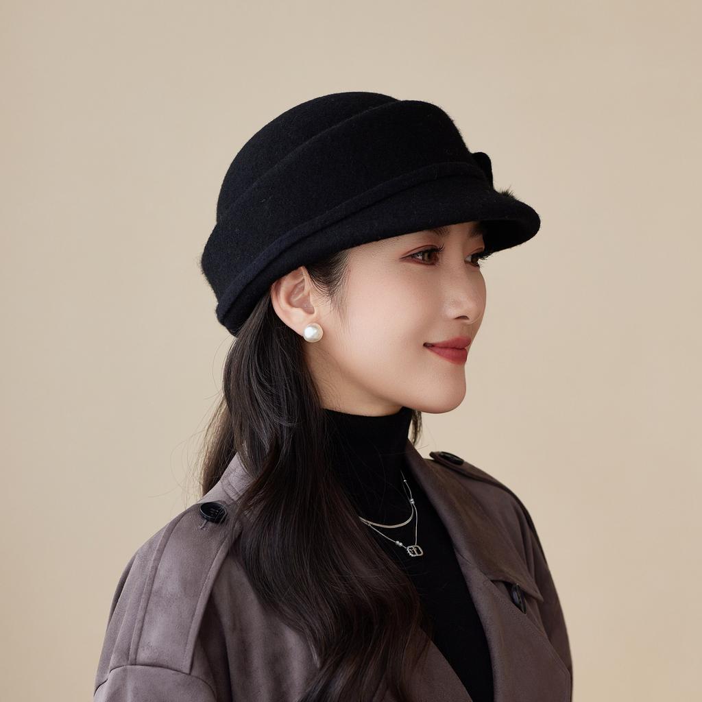 Season Brim Retro Temperament Elegant Equestrian Middle-Aged And Elderly Ladies Mother Wool Warm Cap