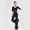 Women's V-Neck Short Sleeve Dance Outfit with Black Flared Pants