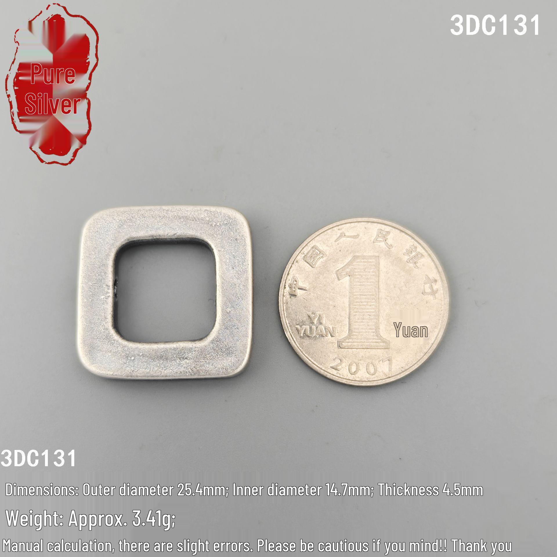 S999 Sterling Silver Large Square Ring Spacer Bead Connector Buckle